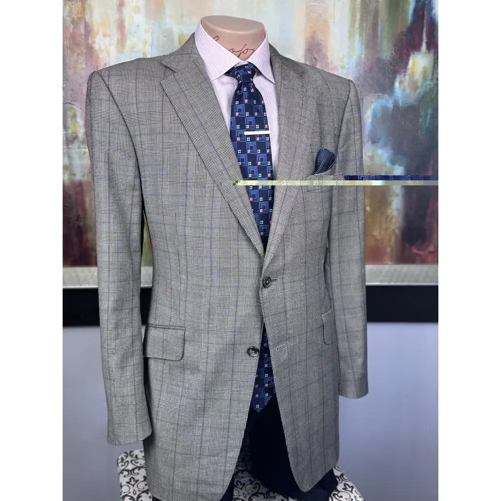 Dunhill Mens Made In Italy Gray Glencheck Blazer 42R Slim Fit